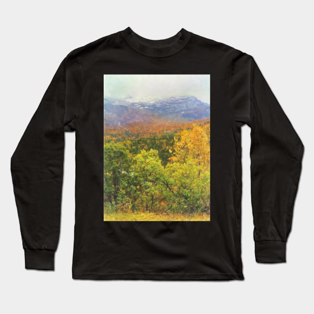 Autumnal Trees and Misty Mountains Long Sleeve T-Shirt by IanWL